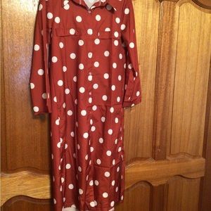 New Marroon  and White polka dots midi dress M